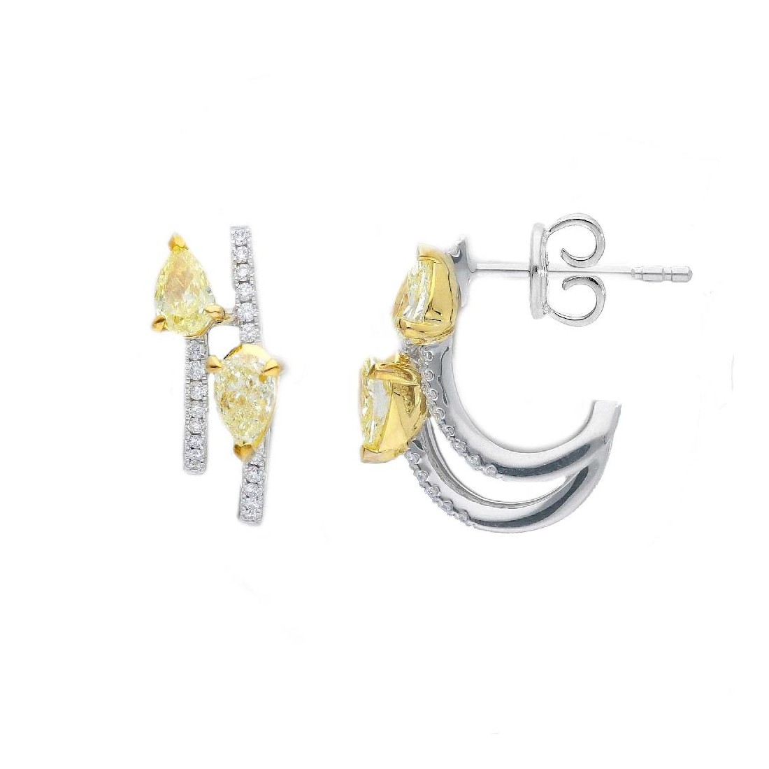 Orecchini in oro bianco 750/ooo con diamanti fancyyellow e bianchi naturali