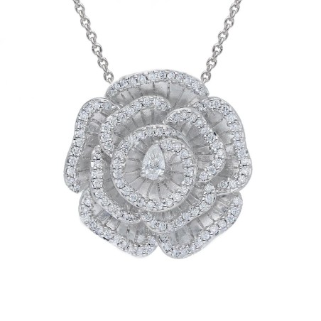 Girocollo fiore in oro bianco 750/ooo con diamante naturale