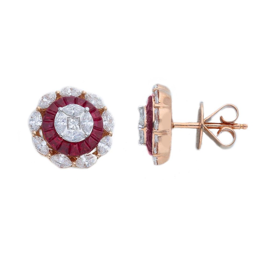 Orecchini lobo in oro rosa 750/ooo con diamanti naturali e rubino