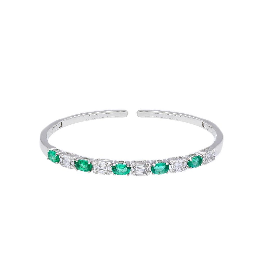 Bracciale rigido in oro bianco 750/ooo con diamante naturale e smaraldo
