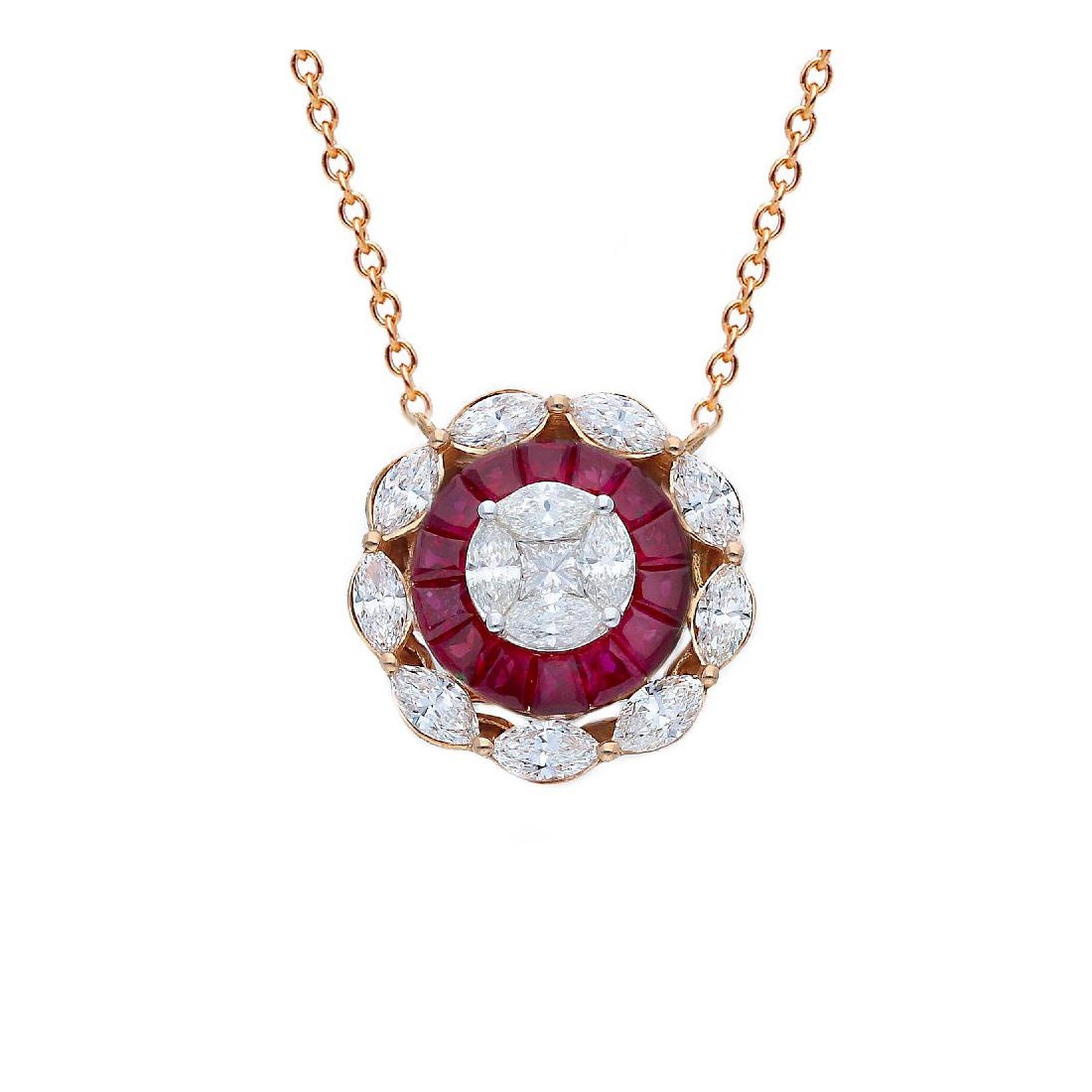 Girocollo in oro rosa 750/ooo con diamante naturale e rubino