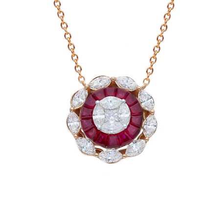 Girocollo in oro rosa 750/ooo con diamante naturale e rubino