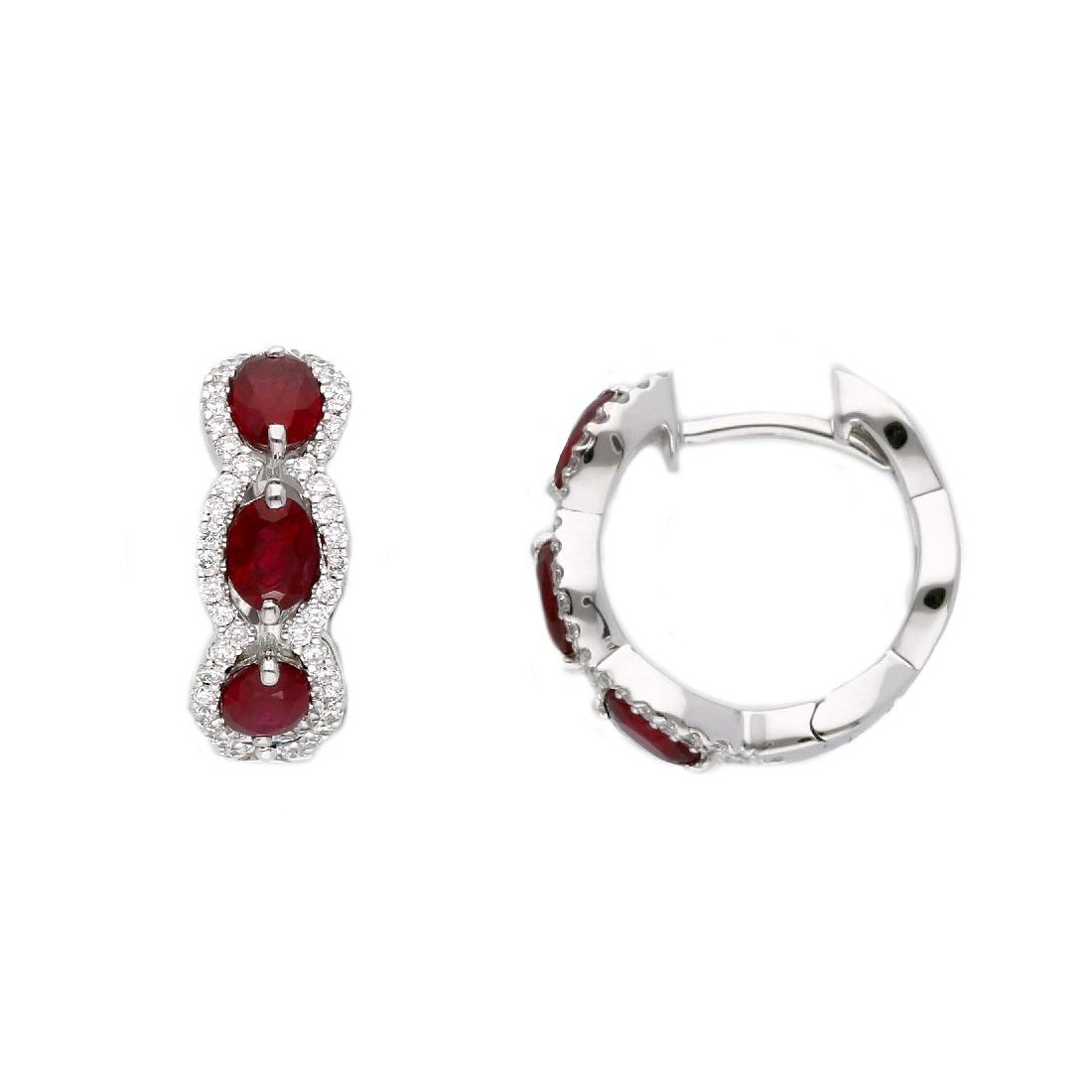 Orecchini cerchio in oro bianco 750/ooo con diamante naturale e rubino