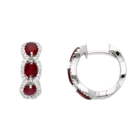 Orecchini cerchio in oro bianco 750/ooo con diamante naturale e rubino