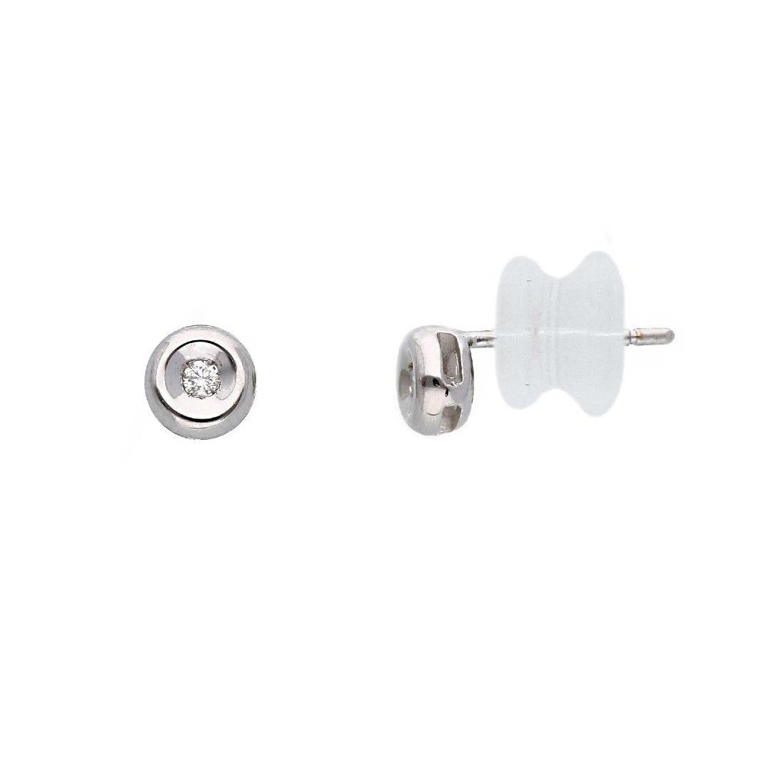 Orecchini punto luce in oro bianco 375/°°° e diamante