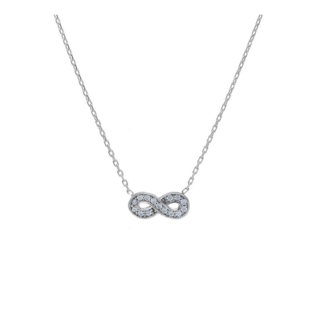 Girocollo in oro bianco 375/ooo e zirconia cubica con infinito