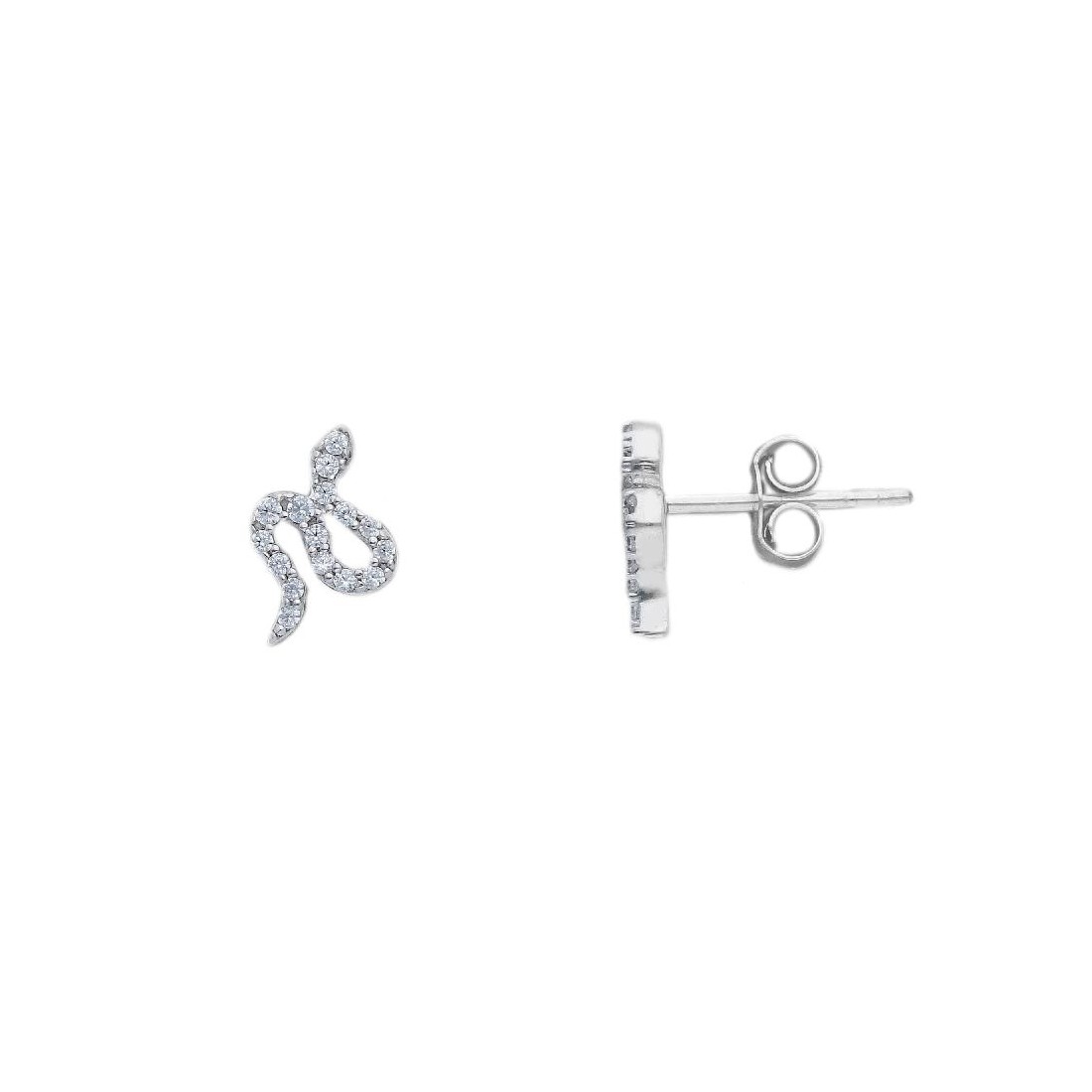 Orecchini a lobo in oro bianco 375/ooo e zirconia cubica con serpente