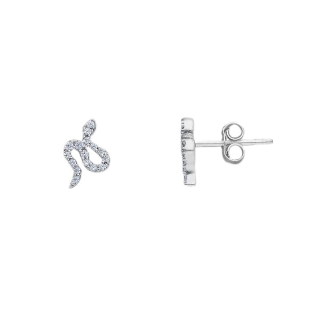 Orecchini a lobo in oro bianco 375/ooo e zirconia cubica con serpente