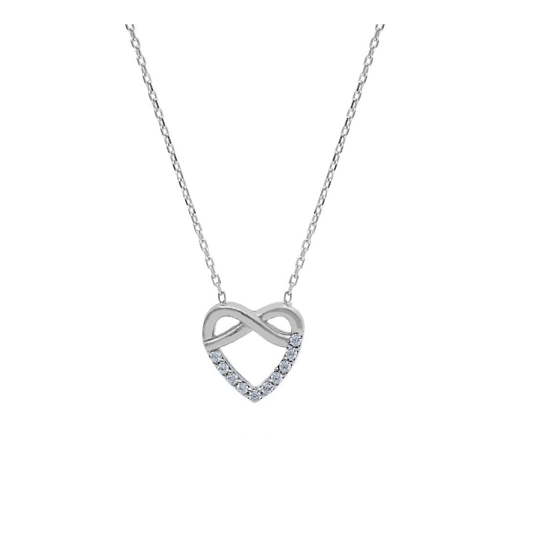 Girocollo in oro bianco 375/ooo e zirconia cubica con cuore