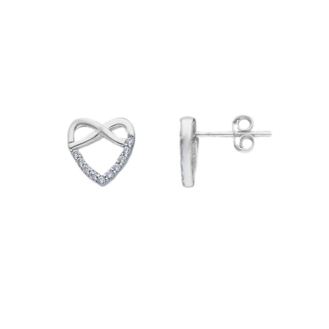 Orecchini a lobo in oro bianco 375/ooo e zirconia cubica con cuore
