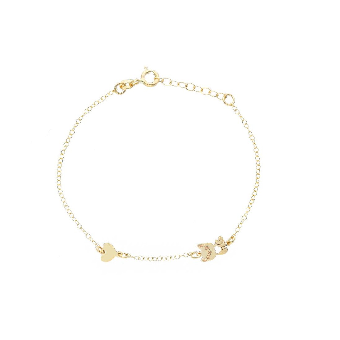 Bracciale in oro giallo 375/ooo con cuore e gatto