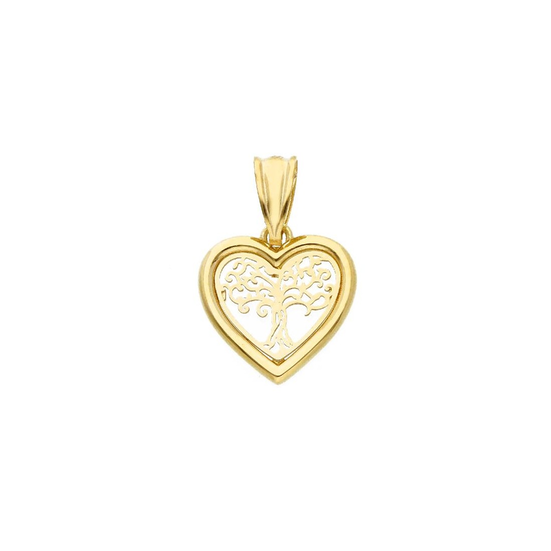 Ciondolo in oro giallo 375/ooo con cuore e albero della vita