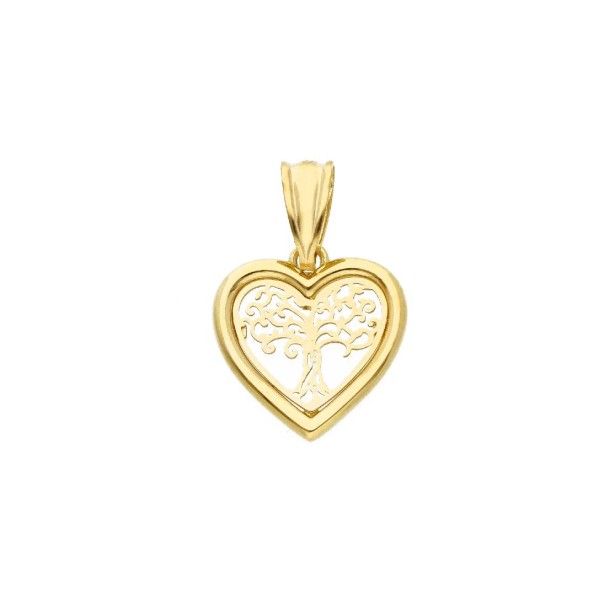 Ciondolo in oro giallo 375/ooo con cuore e albero della vita