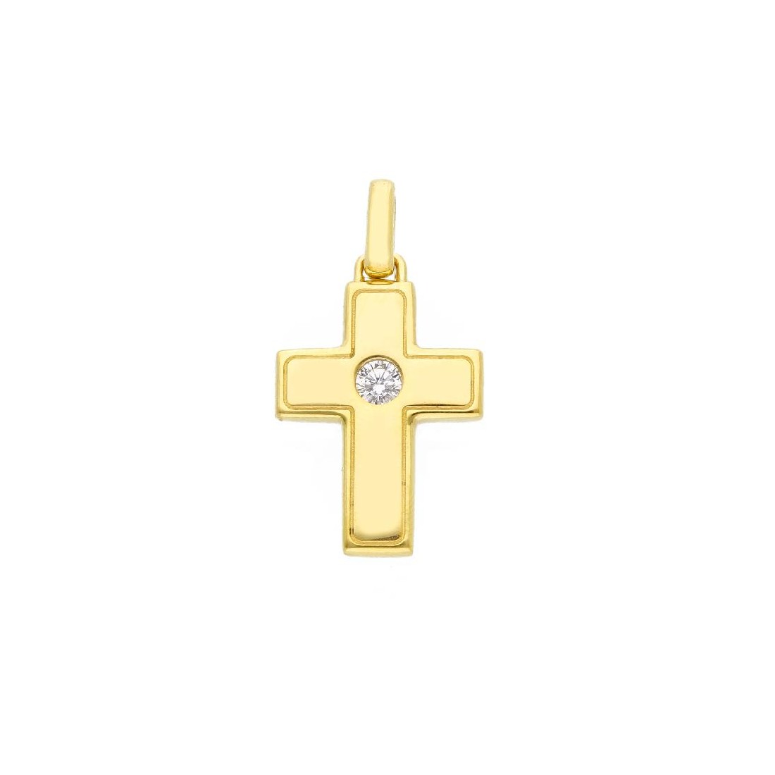 Ciondolo in oro giallo 375/ooo e zirconia cubica con croce