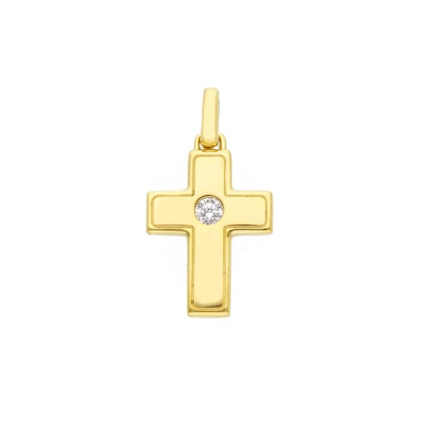 Ciondolo in oro giallo 375/ooo e zirconia cubica con croce