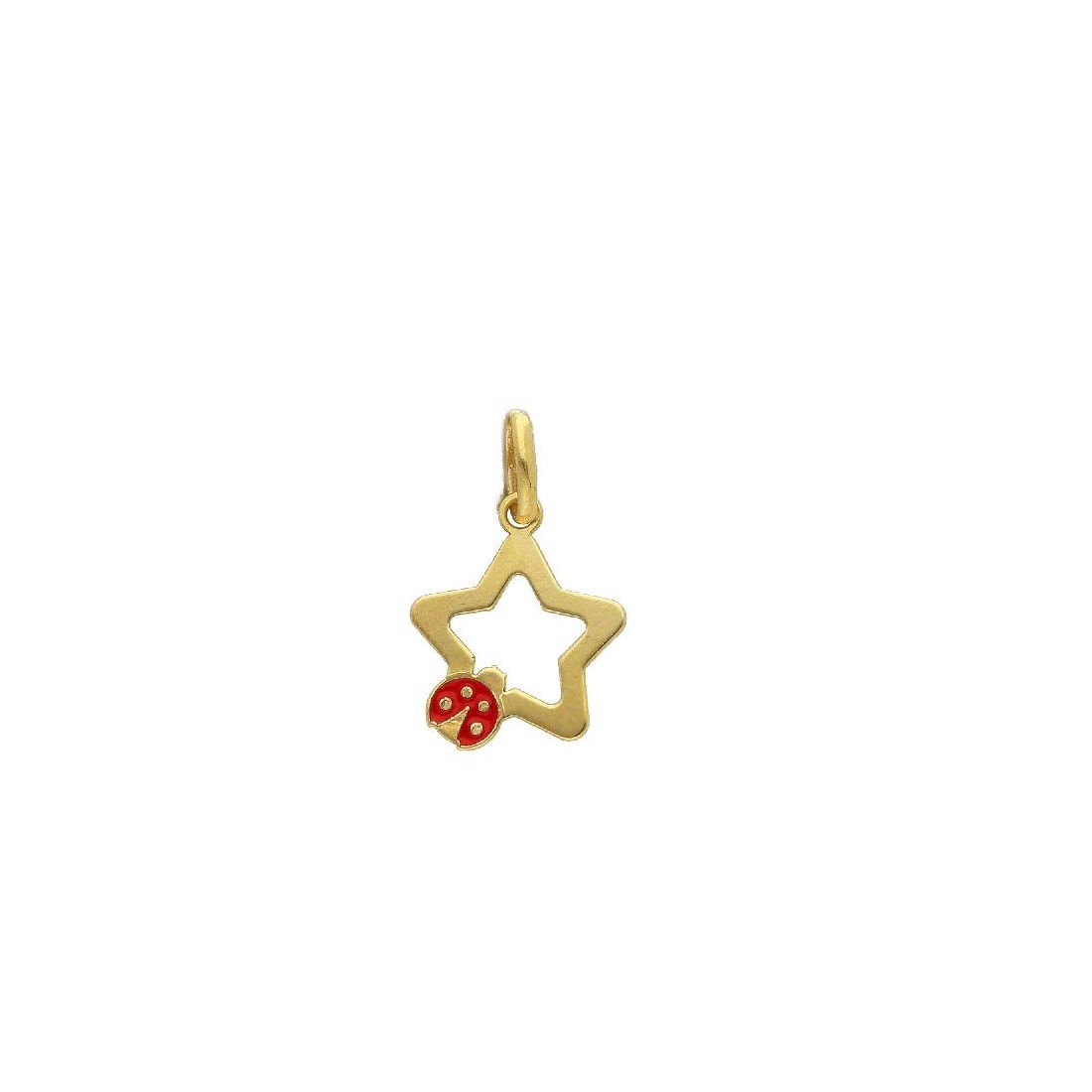 Ciondolo in oro giallo 375/ooo e smalto con stellae coccinella