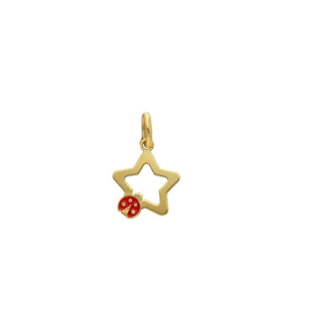 Ciondolo in oro giallo 375/ooo e smalto con stellae coccinella