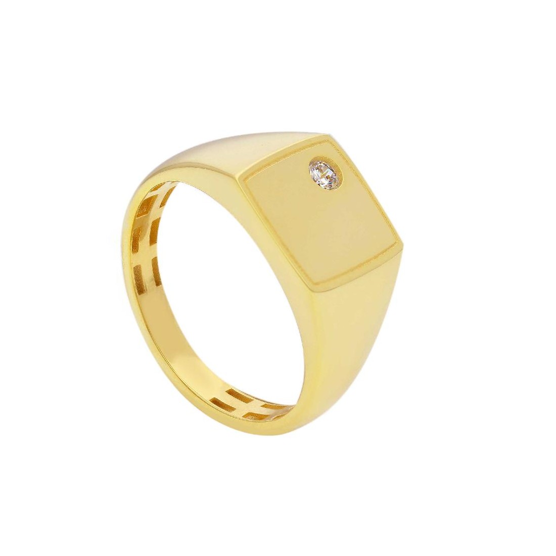 Anello chevalier in oro giallo 375/ooo e zirconia cubica