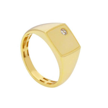 Anello chevalier in oro giallo 375/ooo e zirconia cubica