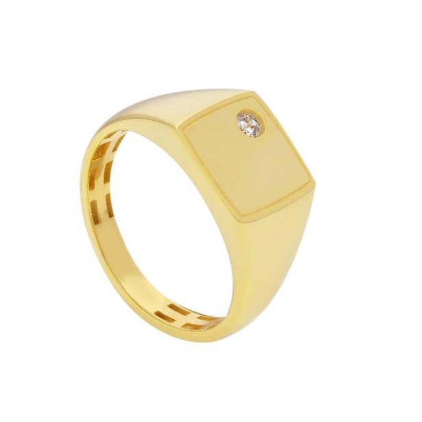 Anello chevalier in oro giallo 375/ooo e zirconia cubica