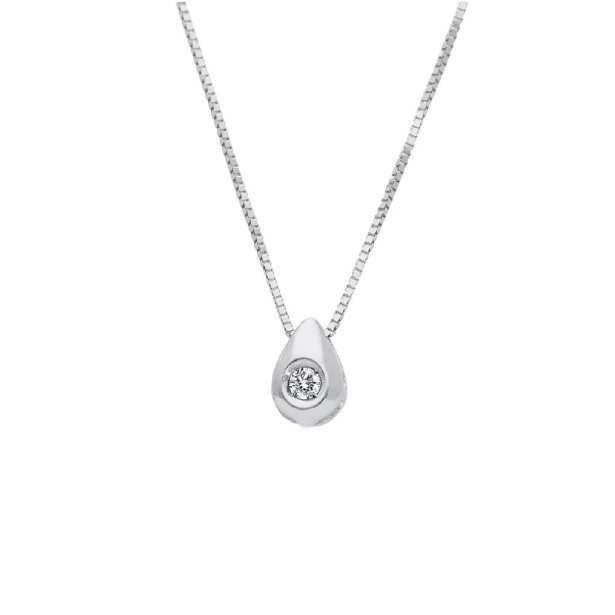 Girocollo punto luce in oro bianco 750/°°° e diamante con goccia