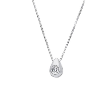 Girocollo punto luce in oro bianco 750/°°° e diamante con goccia