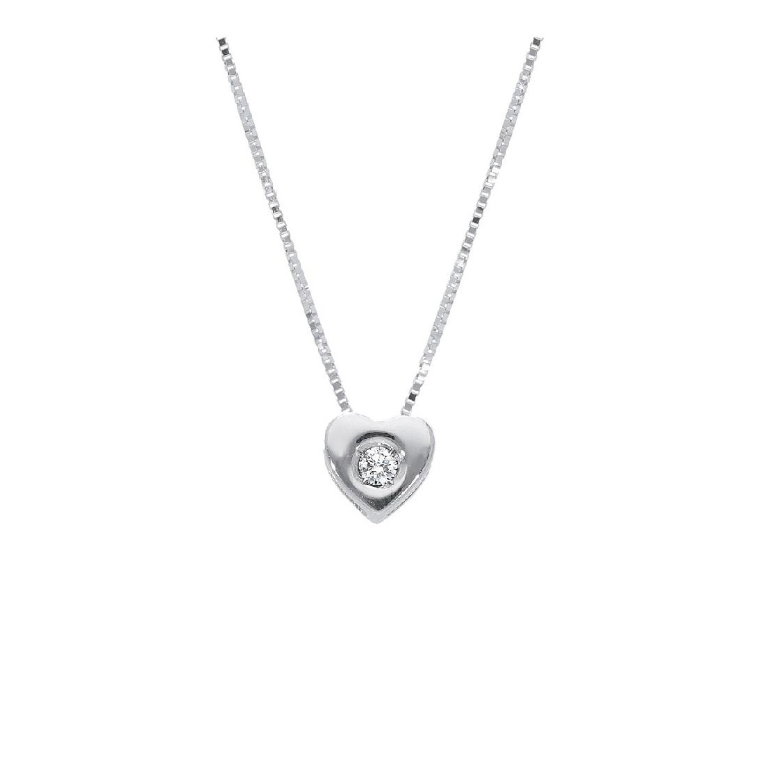Girocollo punto luce in oro bianco 750/°°° e diamante con cuore