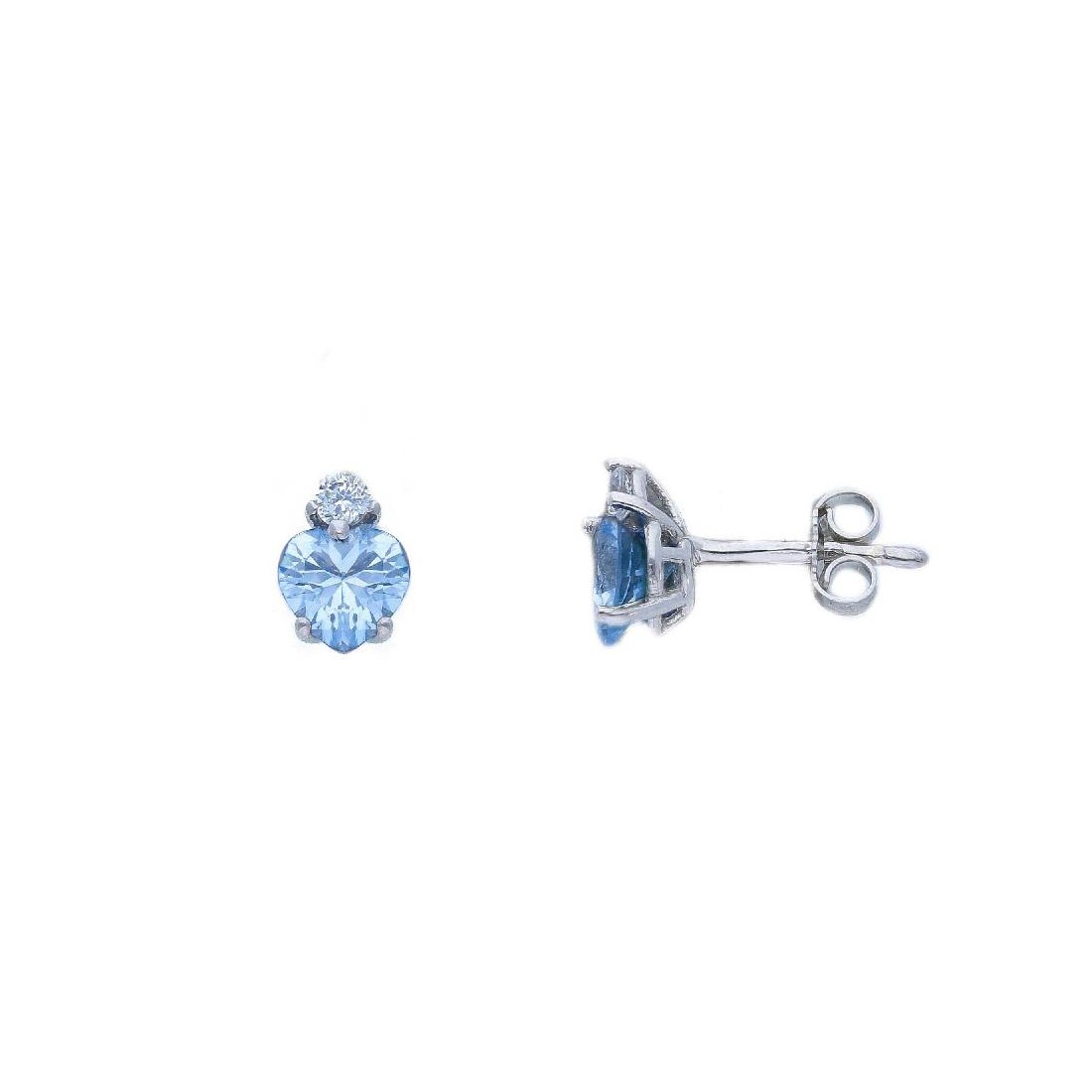 Orecchini lobo in oro bianco 375/°°° zirconia cubica e cristallo artificiale azzurro con cuore