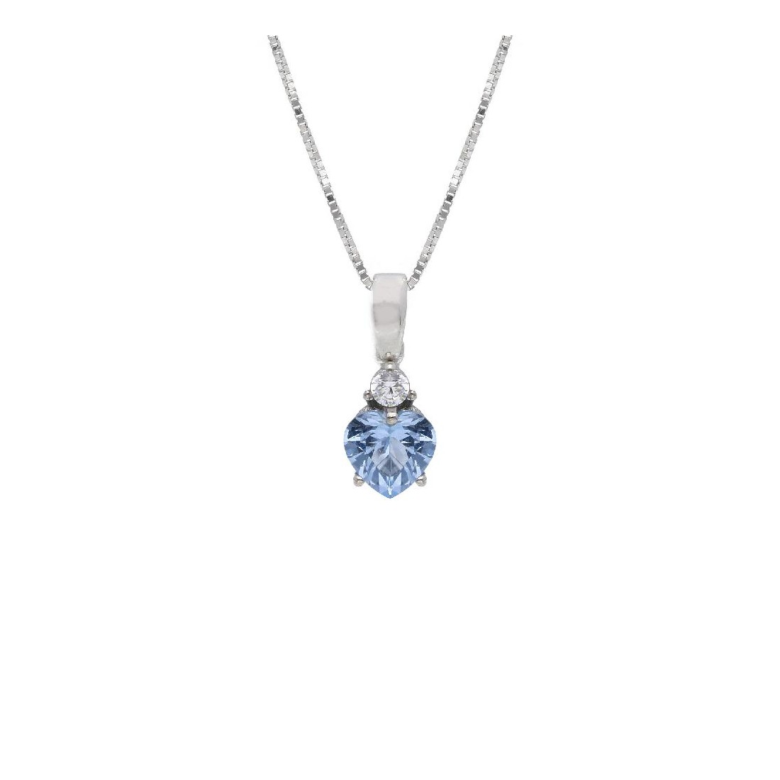 Girocollo in oro bianco 375/ooo zirconia cubica e cristallo artificiale azzurro con cuore