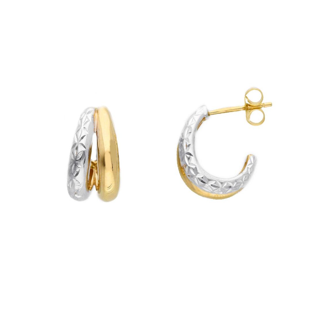 Orecchini lobo in oro giallo e bianco 375/ooo