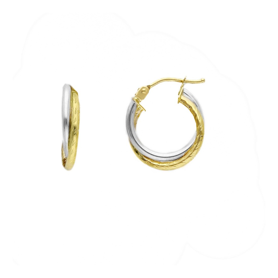 Orecchini cerchio in oro giallo e bianco 750/ooo