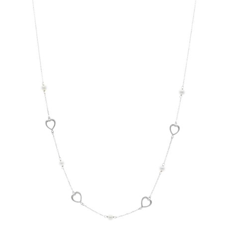 Girocollo in oro bianco 750/°°° e perle con cuori