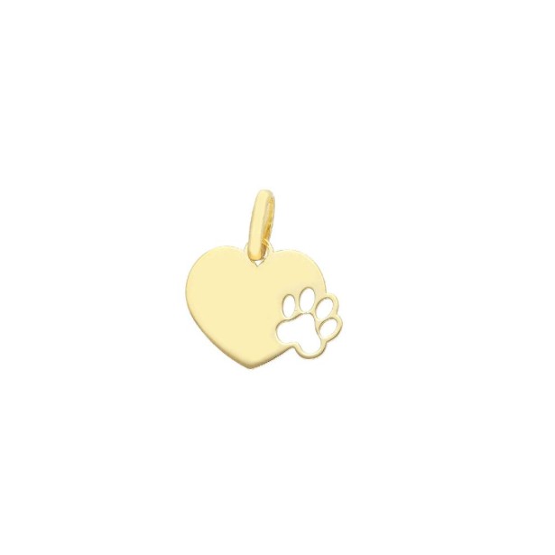 Ciondolo in oro giallo 375/ooo e smalto con cuore e zampa