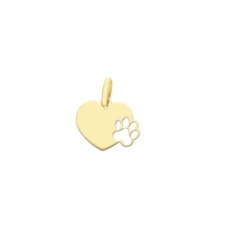 Ciondolo in oro giallo 375/ooo e smalto con cuore e zampa