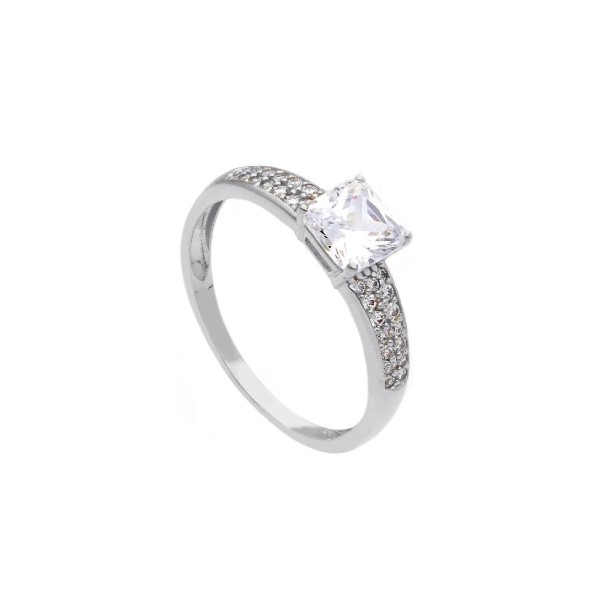 Anello solitario in oro bianco 750/ooo e zirconia cubica