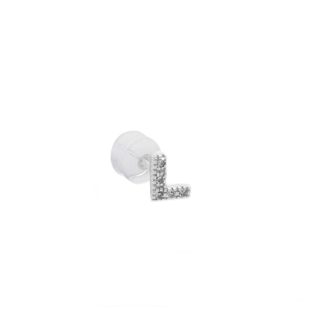 Mono orecchino in oro bianco 375/°°° e diamante con iniziale