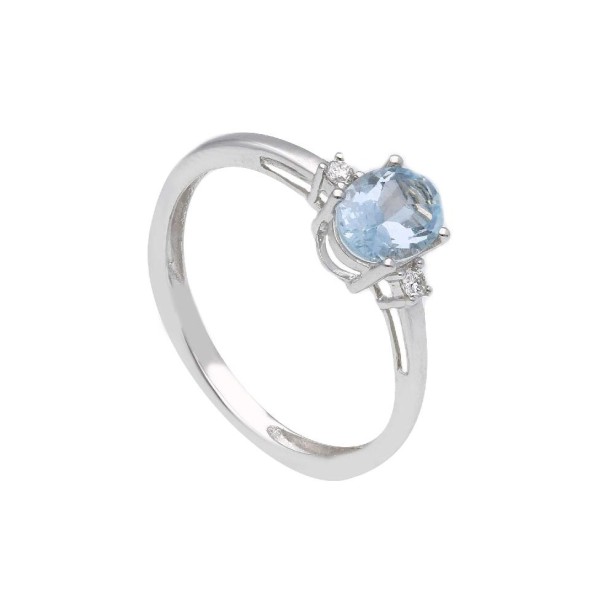 Anello in oro bianco 750/°°° diamante e acquamarina