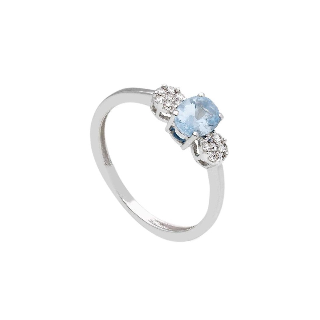 Anello in oro bianco 750/°°° diamante e acquamarina