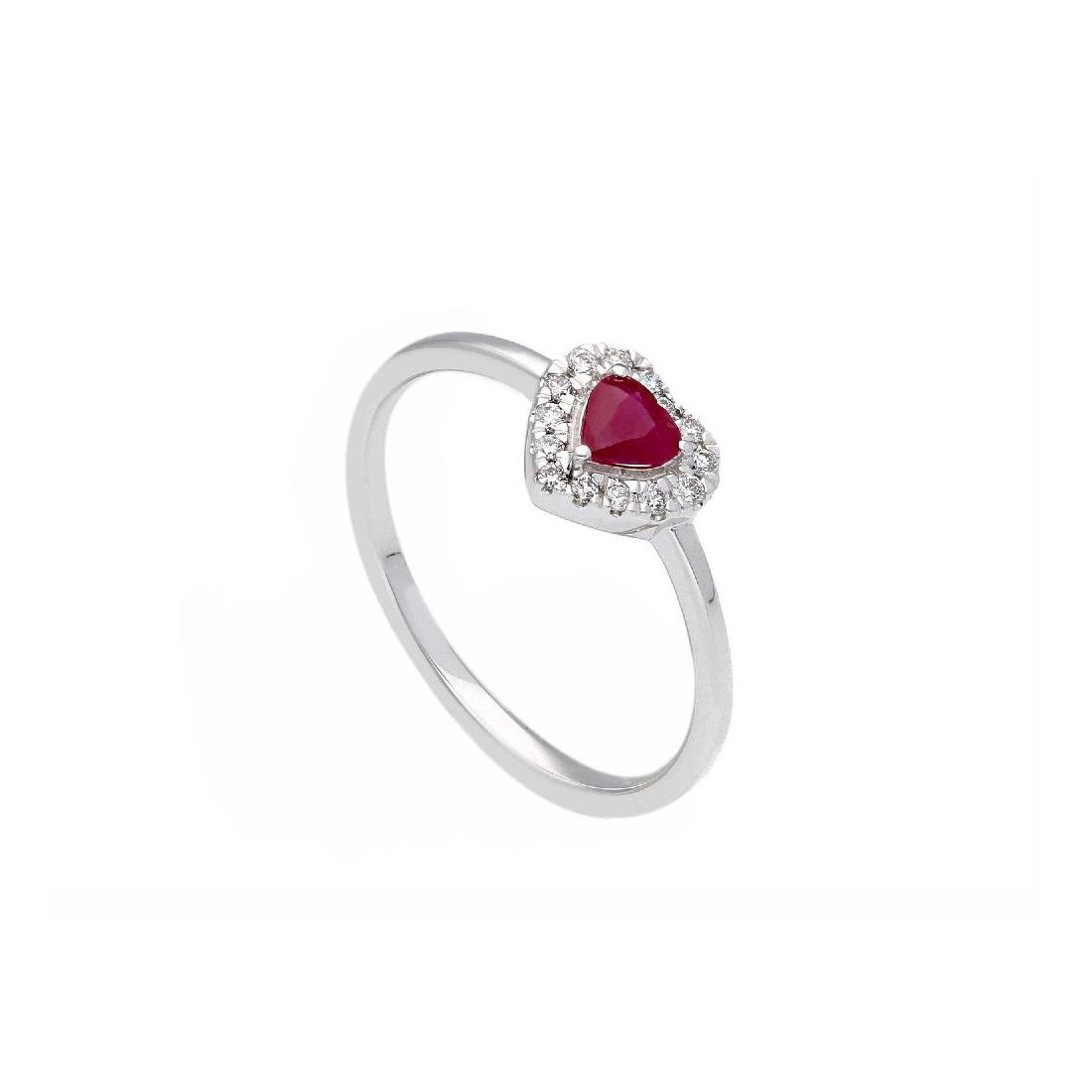 Anello in oro bianco 750/°°° diamante e rubino con