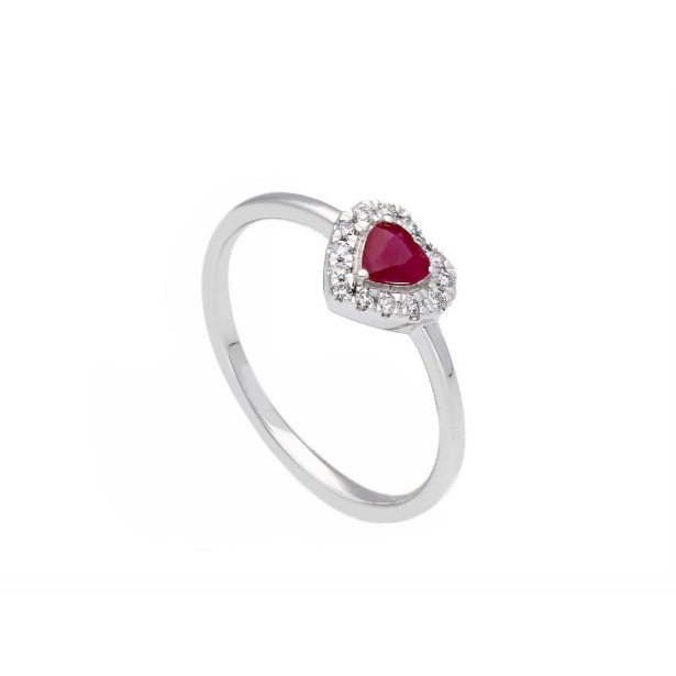 Anello in oro bianco 750/°°° diamante e rubino con