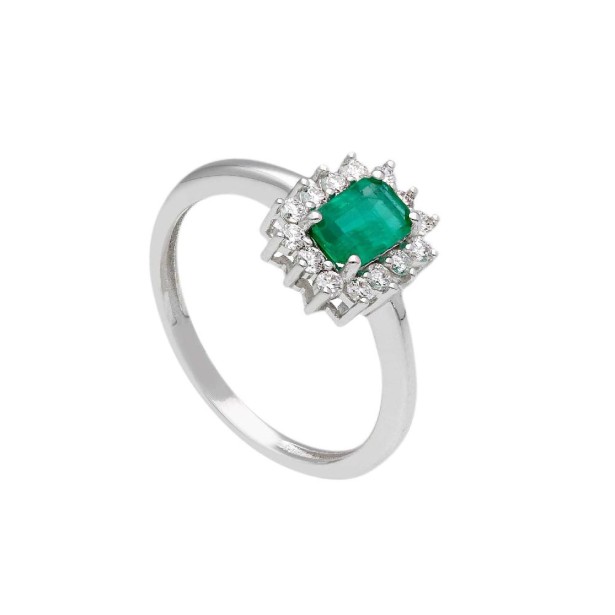 Anello in oro bianco 750/°°° diamante e smeraldo