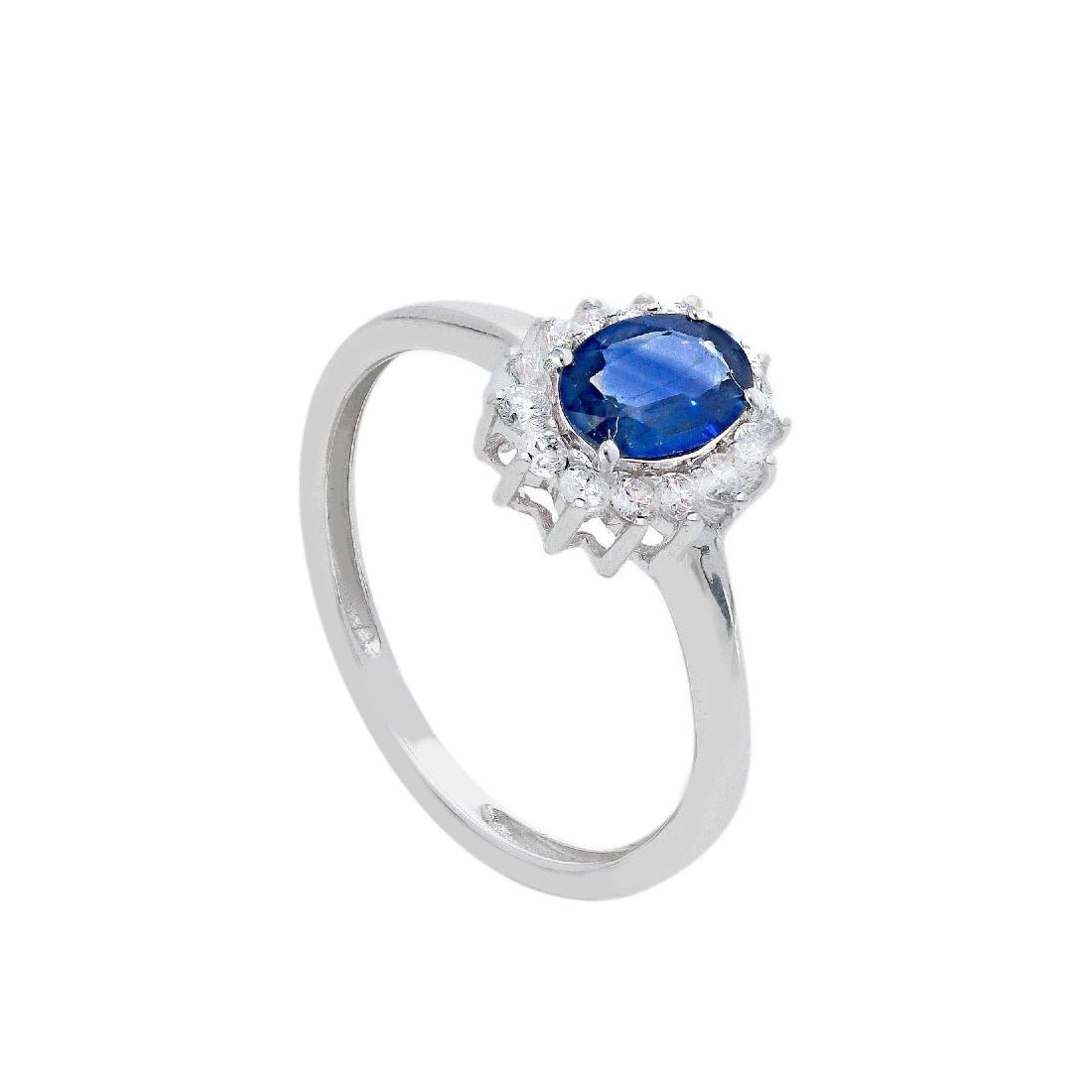 Anello in oro bianco 750/°°° diamante e zaffiro