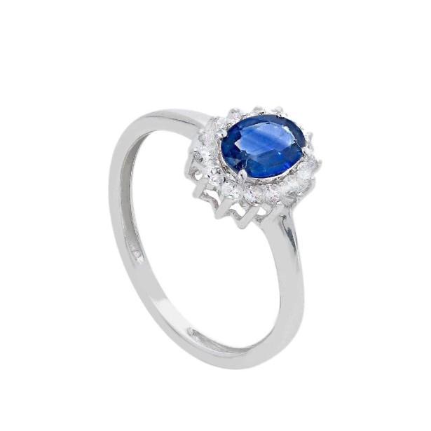 Anello in oro bianco 750/°°° diamante e zaffiro