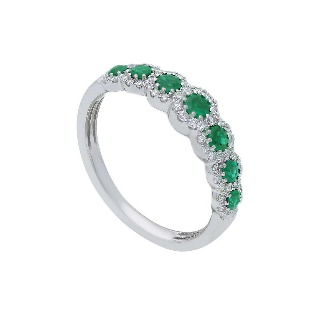 Anello riviere in oro bianco 750/°°° diamante e smeraldo