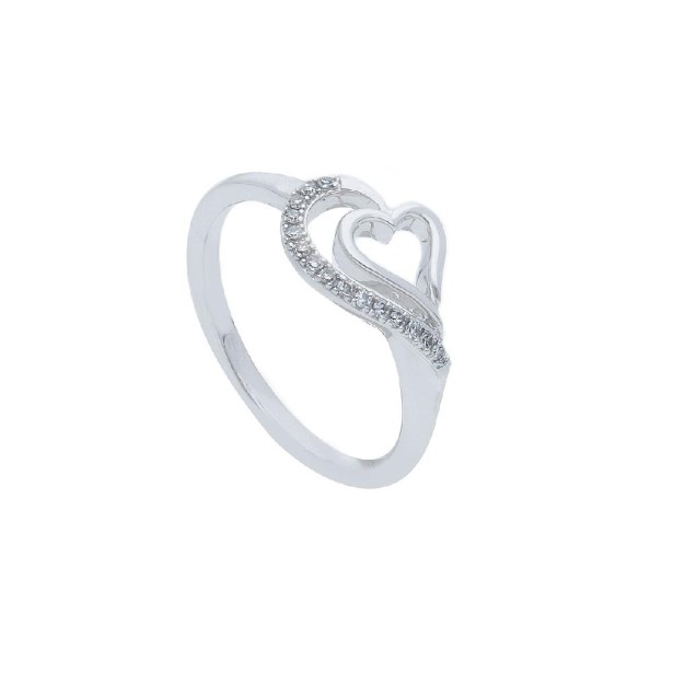 Anello in oro bianco 375/°°° e diamante con cuore