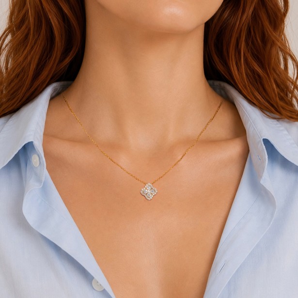 Girocollo in oro giallo 375/°°° con diamante lab-grown