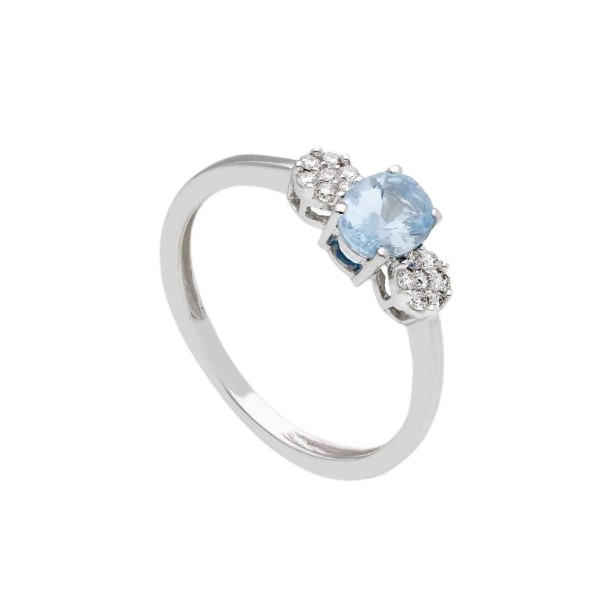 Anello in oro bianco 750/°°° diamante e acquamarina