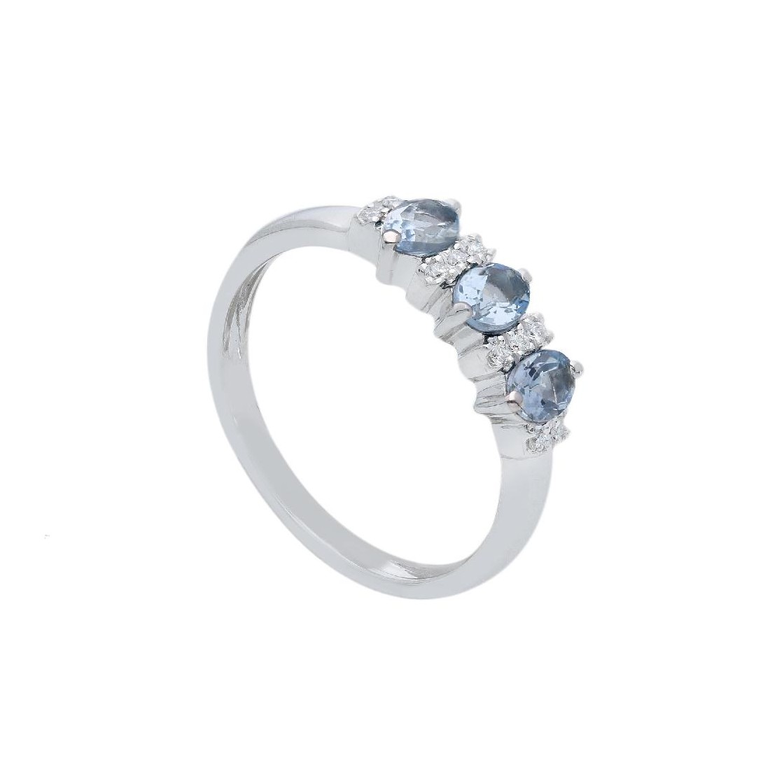 Anello trilogy in oro bianco 750/°°° diamante e acquamarina