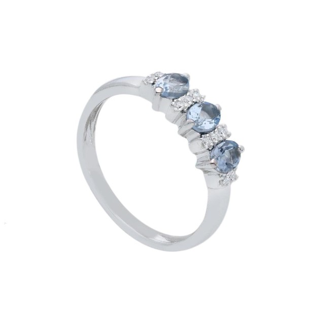 Anello trilogy in oro bianco 750/°°° diamante e acquamarina