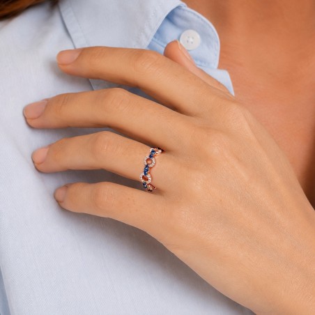 Anello fedina in oro rosa 750/ooo con zaffiro e diamante naturale